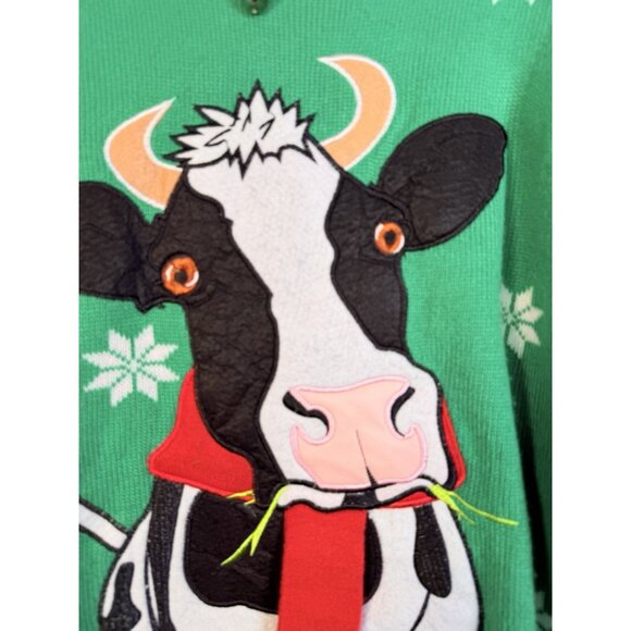 Jolly Sweaters Cow Country Western Kitsch Ugly Colorful Christmas Sweater Size L - Picture 2 of 11